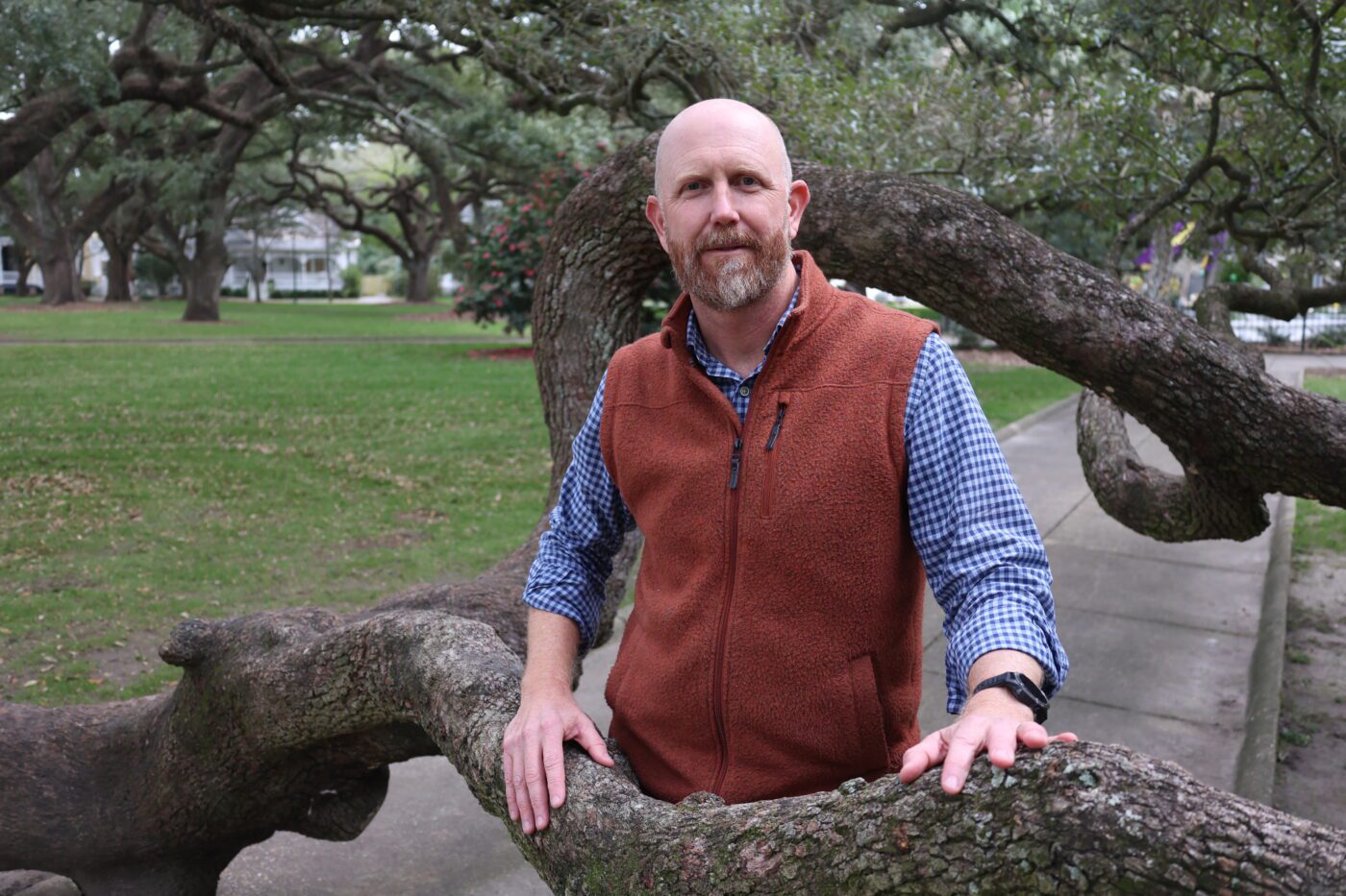 Beau Brodbeck, Alabama Extension assistant director for field operations, among the historic live oaks of Washington Square, in Mobile, Ala.