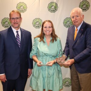 From left are Alabama Farm-City Committee Chair Jeff Helms, DeKalb County Farm-City Committee Co-Chair Vanessa Roberts and AFAF board member Mahlon Richburg.