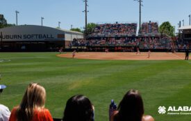 Scenic view of field and crowd during the game between the Auburn Tigers and the #1 Alabama Crimson Tide at Jane B. Moore Field in Auburn, AL on Sunday, April 12, 2026.