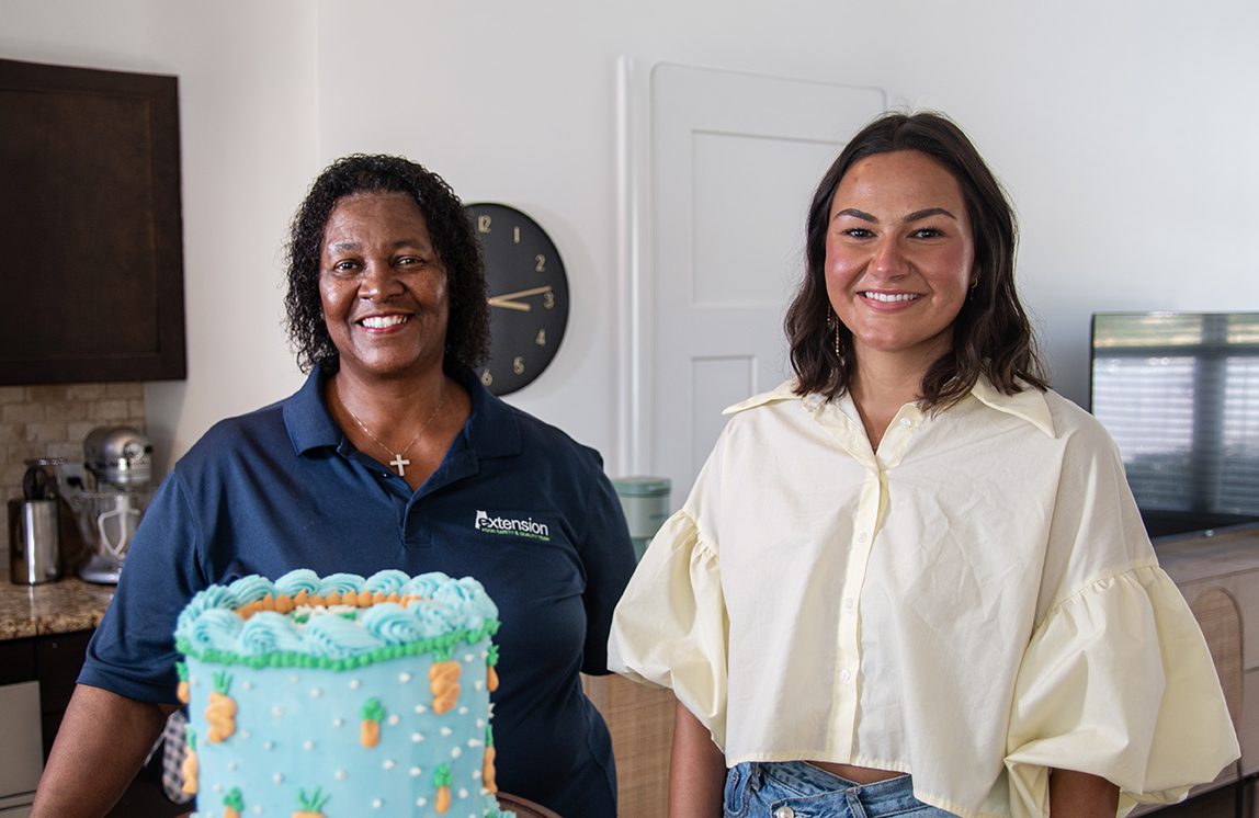 Auburn University sophomore Elizabeth Belcher, right, started Eats by Elizabeth after receiving her cottage food law certification. Alabama Extension Food Safety & Quality Agent Janet Johnson, left, taught the course that led to Belcher receiving her certification.