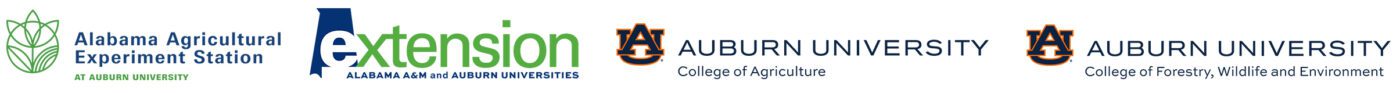 The logos for Alabama Agricultural Experiment Station, Alabama Extension, Auburn College of Agriculture, and Auburn College of Forestry, Wildlife, and Environment