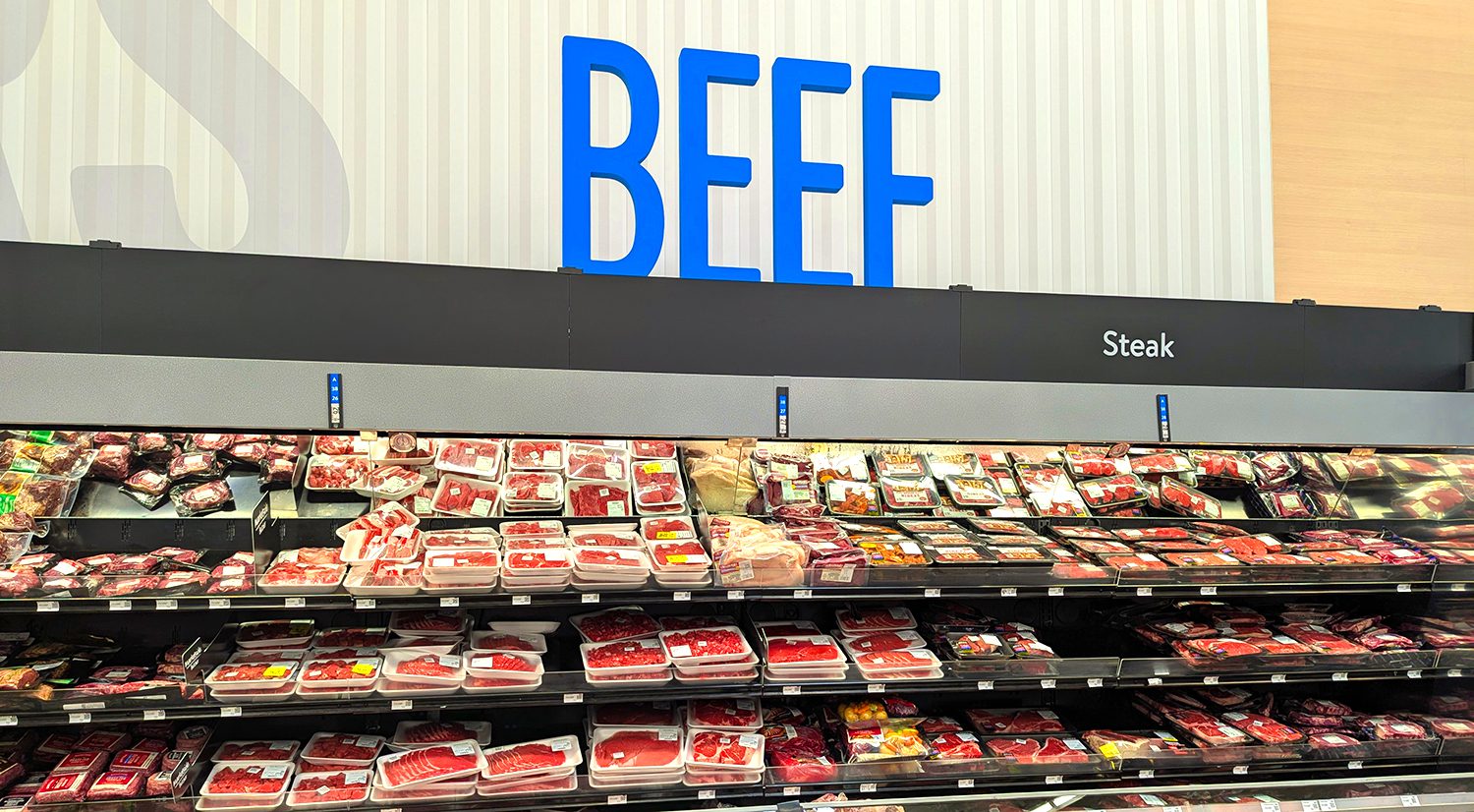 The beef section of a grocery store