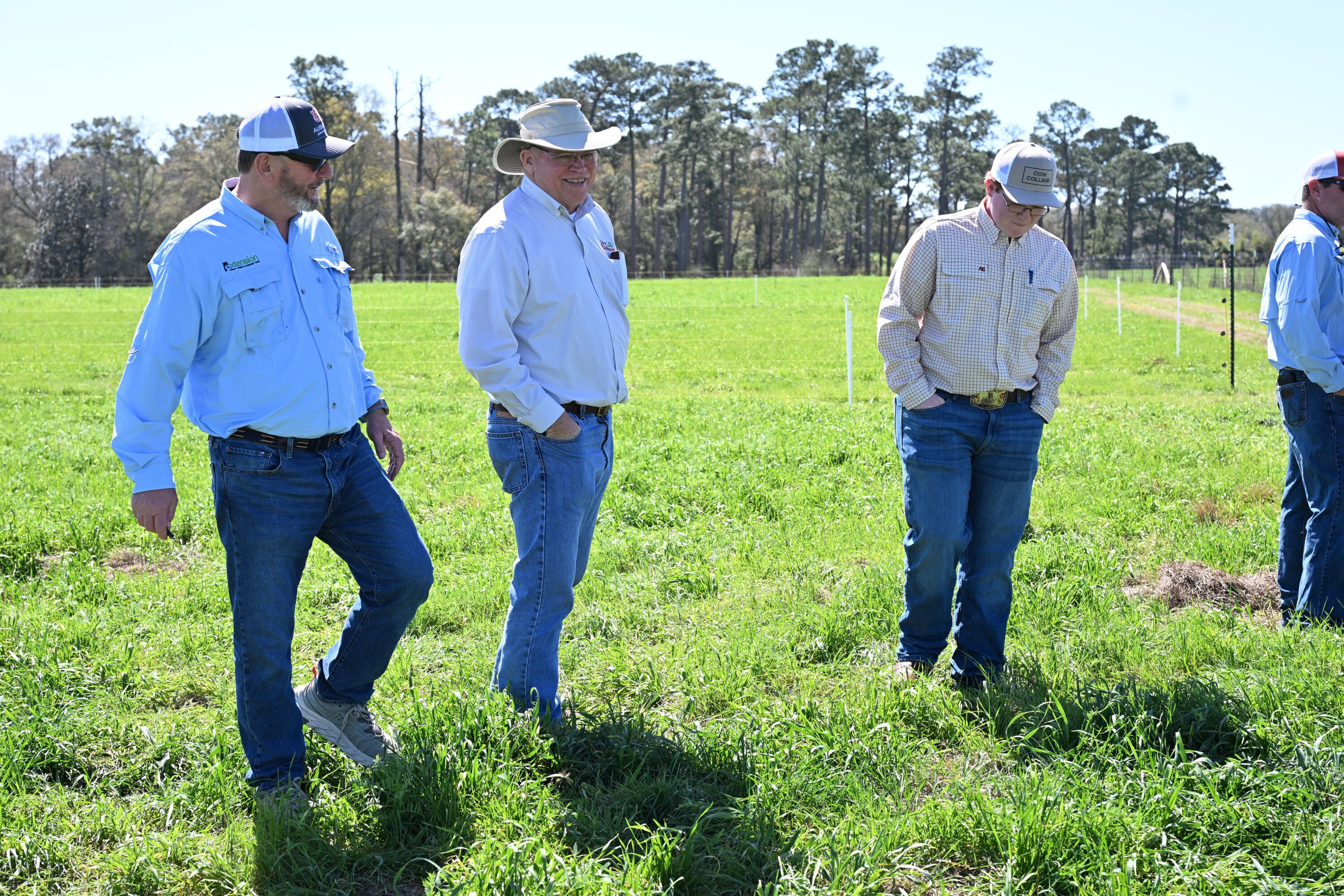 Max Runge, Extension professor, meets with Bob Plaster, Assistant Commissioner of the Alabama Department of Agriculture and Industries, and Trey Haddon, graduate research assistant in Animal Sciences at Auburn University.