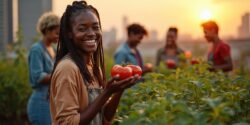young woman on urban farm