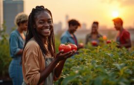 young woman on urban farm
