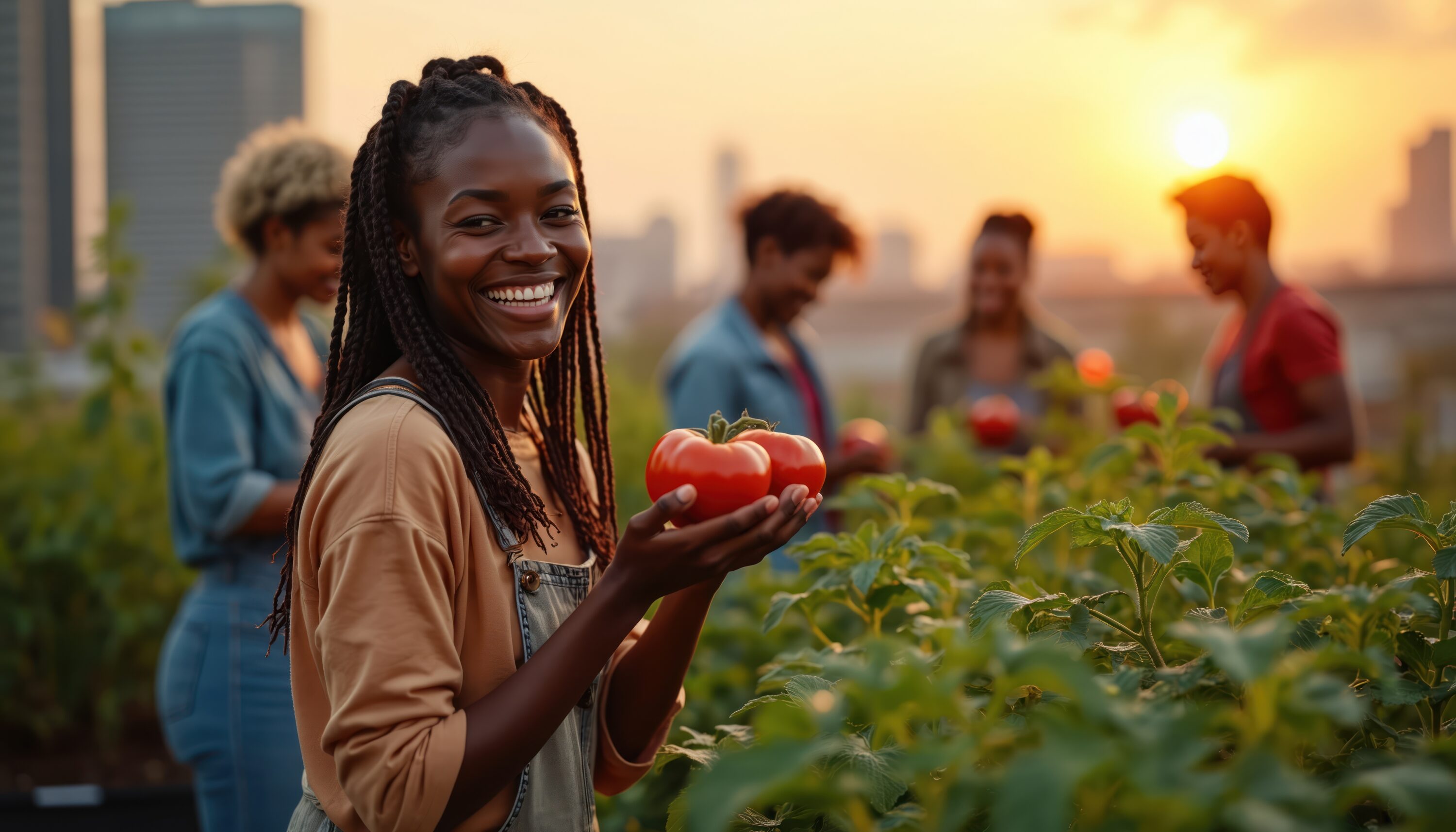 young woman on urban farm