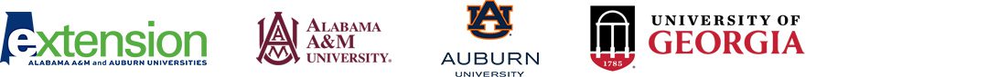 Logos for the Alabama Cooperative Extension System, Alabama A&M University, Auburn University, and the University of Georgia