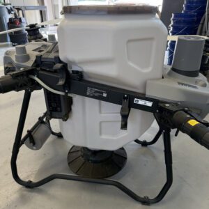 Dry tank (hopper) available in different shapes and sizes on commercial agricultural drones: DJI Agras T50.