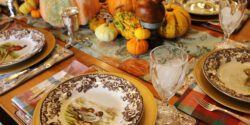 thanksgiving table setting with plates around a table