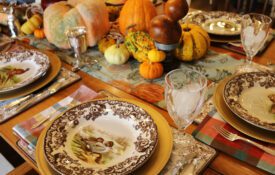 thanksgiving table setting with plates around a table