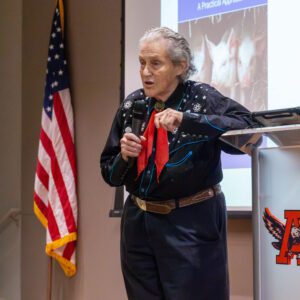 Temple Grandin speaking at Alabama Extension event in Huntsville.